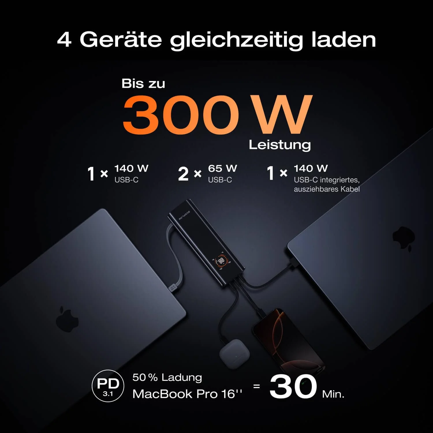 EcoFlow RAPID Pro Powerbank (27 650mAh, 300W, Integriertes 140W Kabel) - Image 4